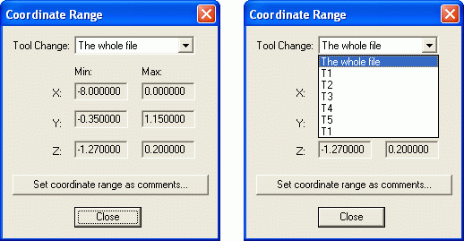 Work envelope dialog in EditCNC