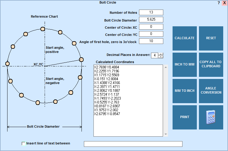 Bolt circle calculations with EditCNC