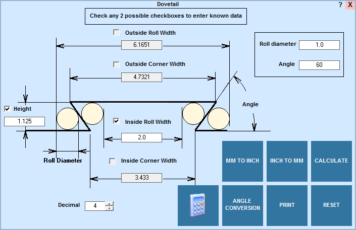 Dovetail calculator in EditCNC