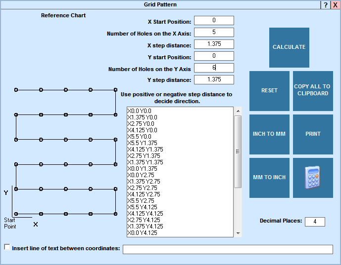 EditCNC Calculator Grid Pattern Coordinates