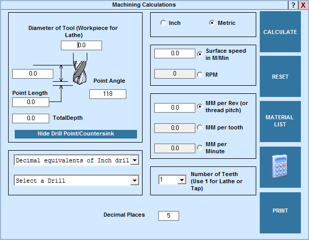 Machining calculations in EditCNC