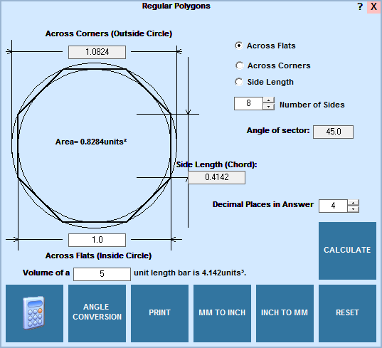 Regular polygon calculations with EditCNC