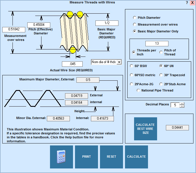 Thread Calculation Chart