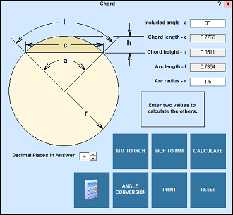 Chord geometry calculator in EditCNC