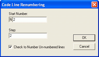 Block renumbering dialog for EditCNC